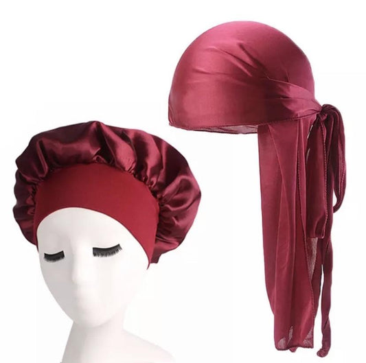 Satin durag & bonnet Silk duo annywhere Burgundy red 