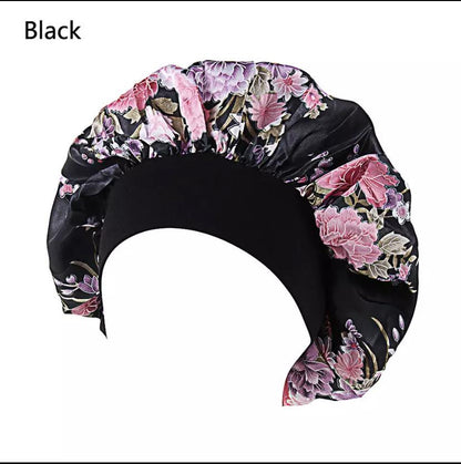 Satin Bonnet Satin bonnet annywhere Black with flowers 