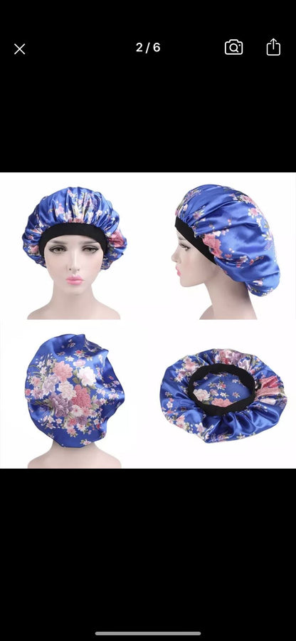 Satin Bonnet Satin bonnet annywhere Bleu with flowers 
