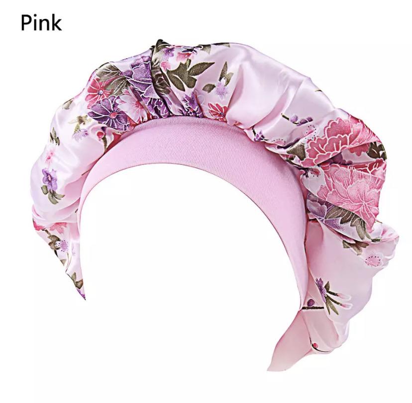 Satin Bonnet Satin bonnet annywhere Pink with flowers 